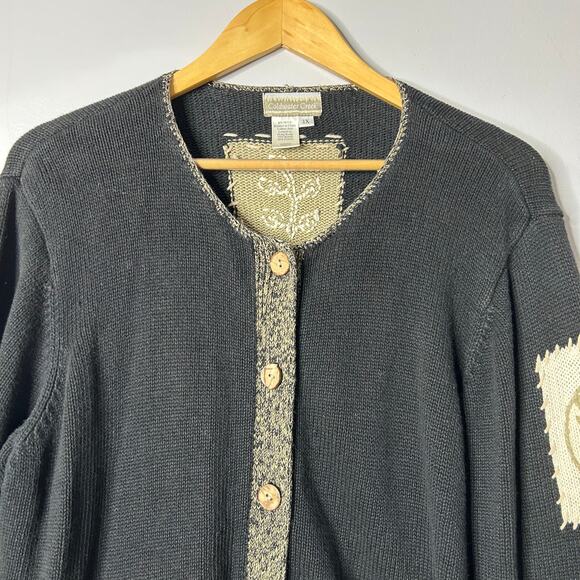 VTG Coldwater Creek Fall Patchwork Cardigan Sweater Wood Button Womens 1x Black - Picture 7 of 7